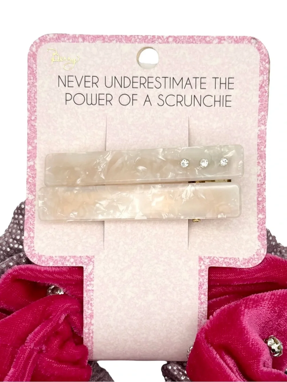 Nordstrom Berry Hair Accessories Set Embellished  Scrunchies And Hair Clips
